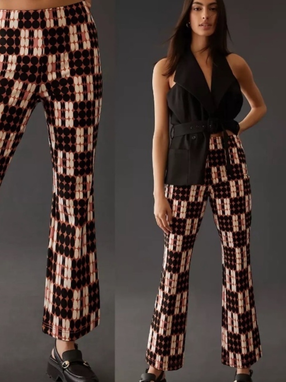 Anthropologie Maeve The Margot Cropped Kick Flare Pants Retro Mod Print SZ S